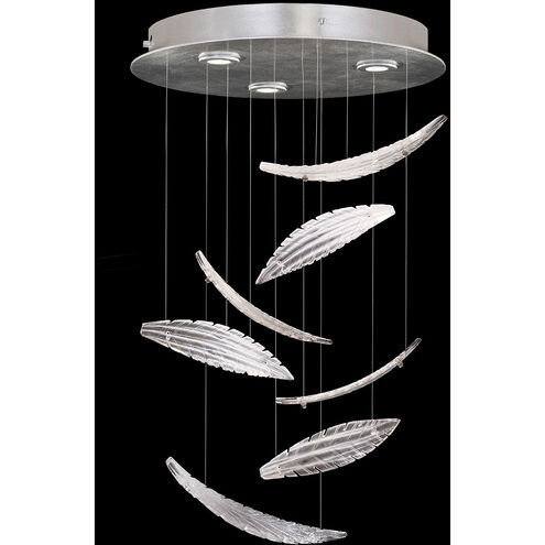Elevate 3 Light 18 inch Silver Leaf Pendant Ceiling Light in White Plumes Studio Glass