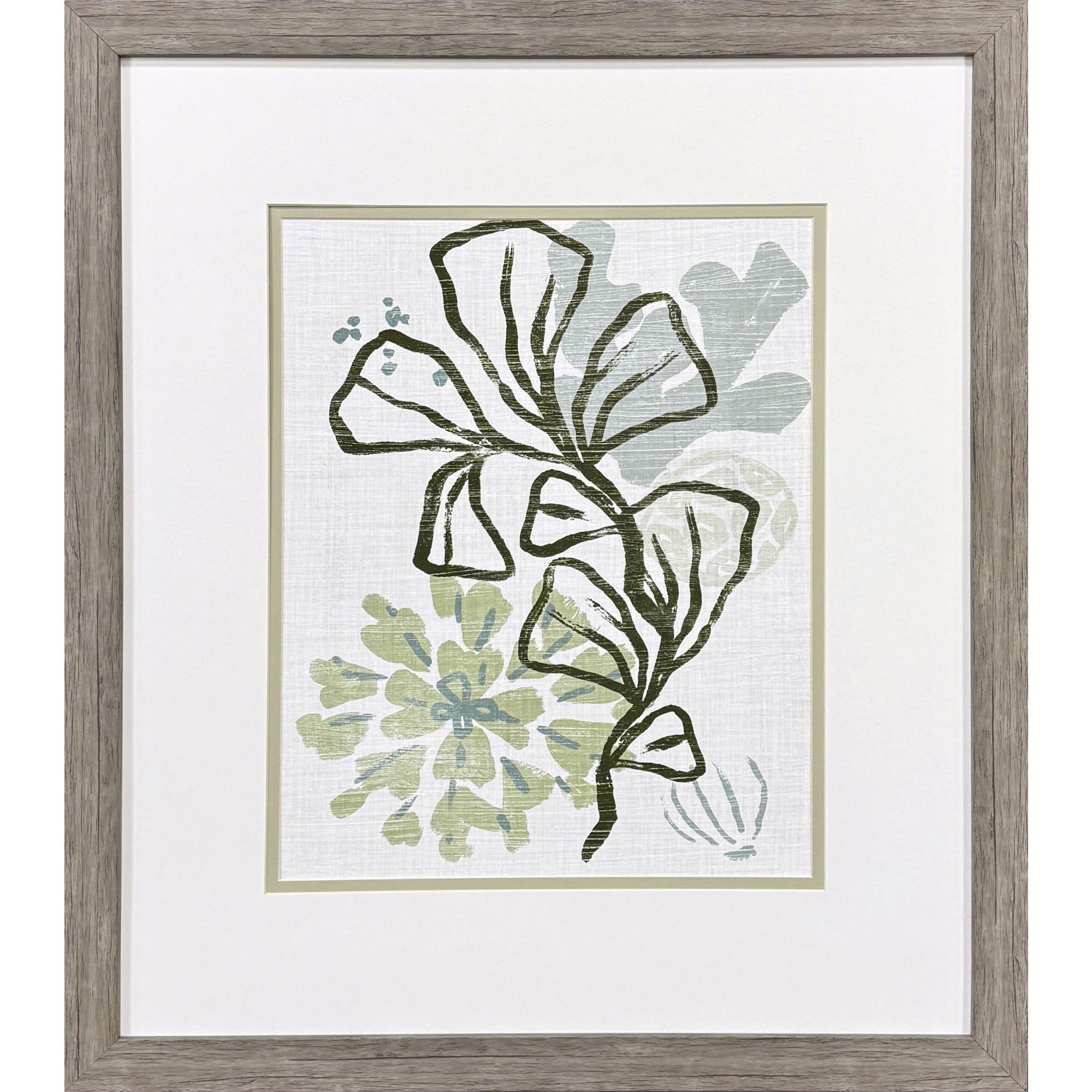 Coral Blockprint Green and Gray and Neutral Framed Art, Propac