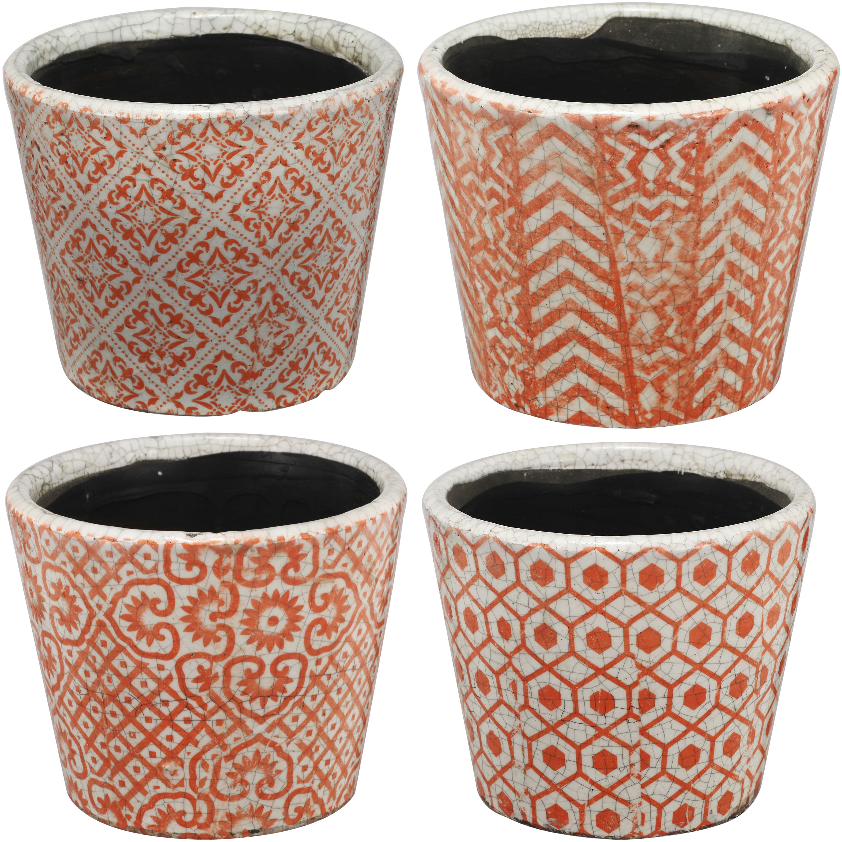 Small Orange and White Outdoor Planter, Set of 4