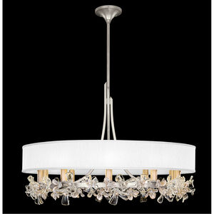 Azu LED 35 inch Silver Chandelier Ceiling Light in White Fabric