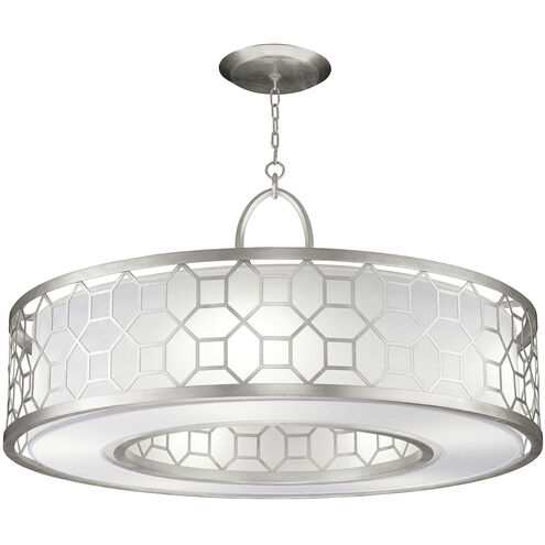 Allegretto 5 Light 48 inch Silver Pendant Ceiling Light in Silver Leaf, White Fabric