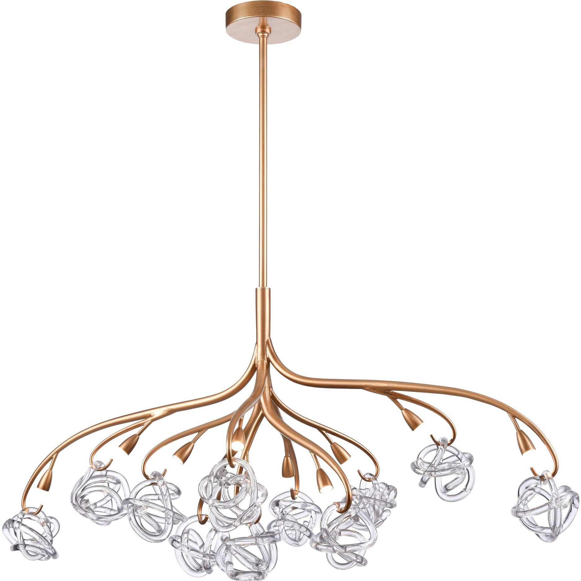 Freeform LED 57 inch Antique Gold Leaf Linear Chandelier Ceiling Light, Converts to Semi Flush