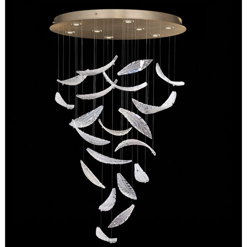 Elevate 8 Light 32 inch Gold Pendant Ceiling Light in Gold Leaf, Dichroic Plumes Studio Glass