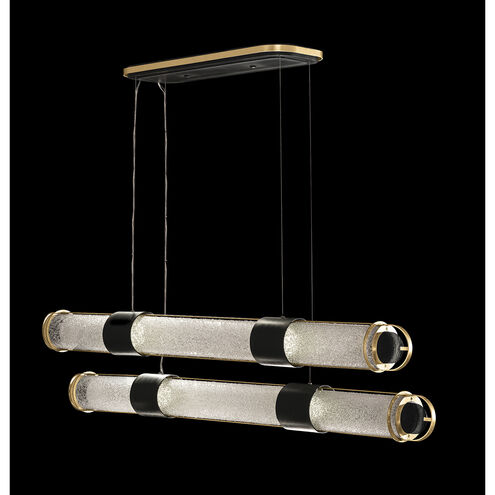 Bond LED 60 inch Black and Gold Pendant Ceiling Light in Diamond Blanket Studio Glass, Black/Gold