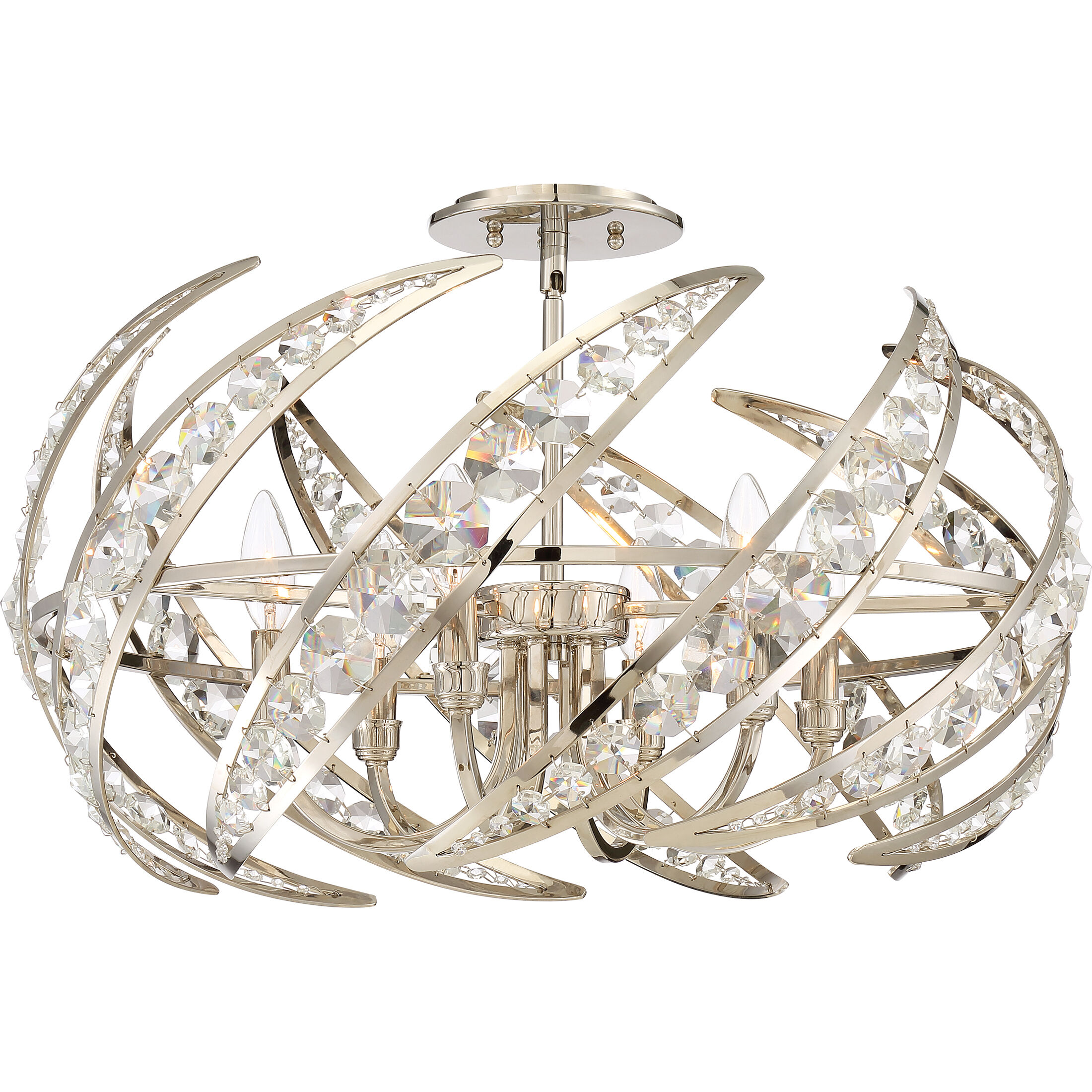 Crescent 6 Light 25 inch Polished Nickel Semi-Flush Mount Ceiling Light