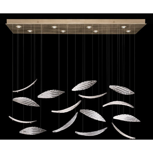 Elevate 8 Light 54 inch Gold Pendant Ceiling Light in Gold Leaf, White Plumes Studio Glass