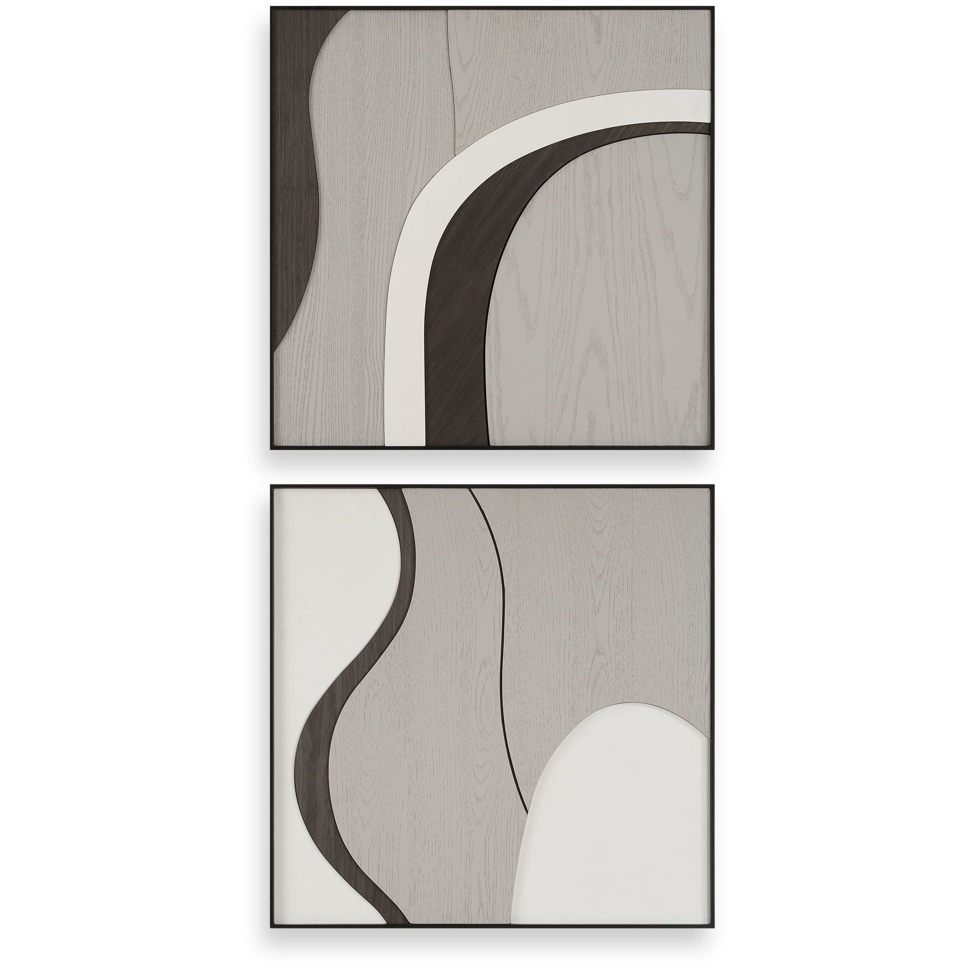 Joel Grey and White and Walnut Wall Art, Set of 2