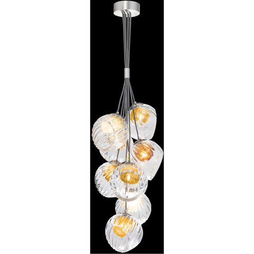 Nest 8 Light 16 inch Silver Pendant Ceiling Light in Amber Studio Glass