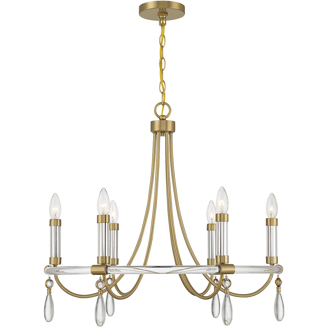 Mayfair 6 Light 25.5 inch Warm Brass with Chrome Accents Chandelier Ceiling Light
