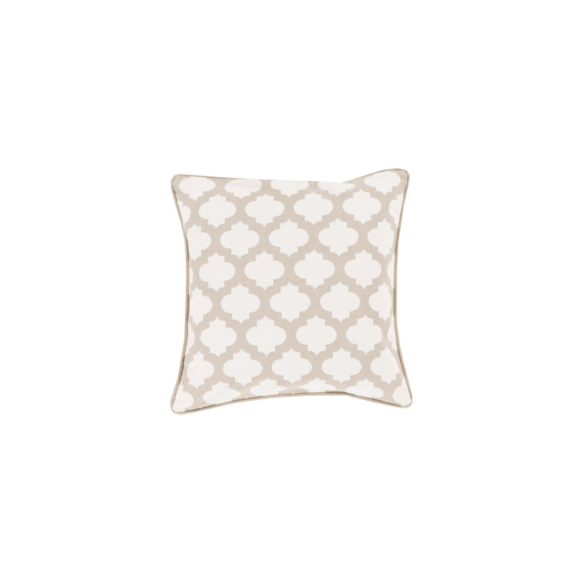 Moroccan Printed Lattice 18 X 18 inch White and Taupe Throw Pillow