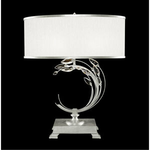 Crystal Laurel 31 inch Silver Leaf Table Lamp Portable Light in White Fabric