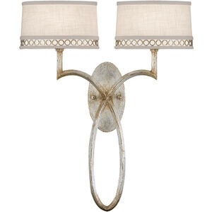Allegretto 2 Light 18 inch Silver Sconce Wall Light in White Textured Linen