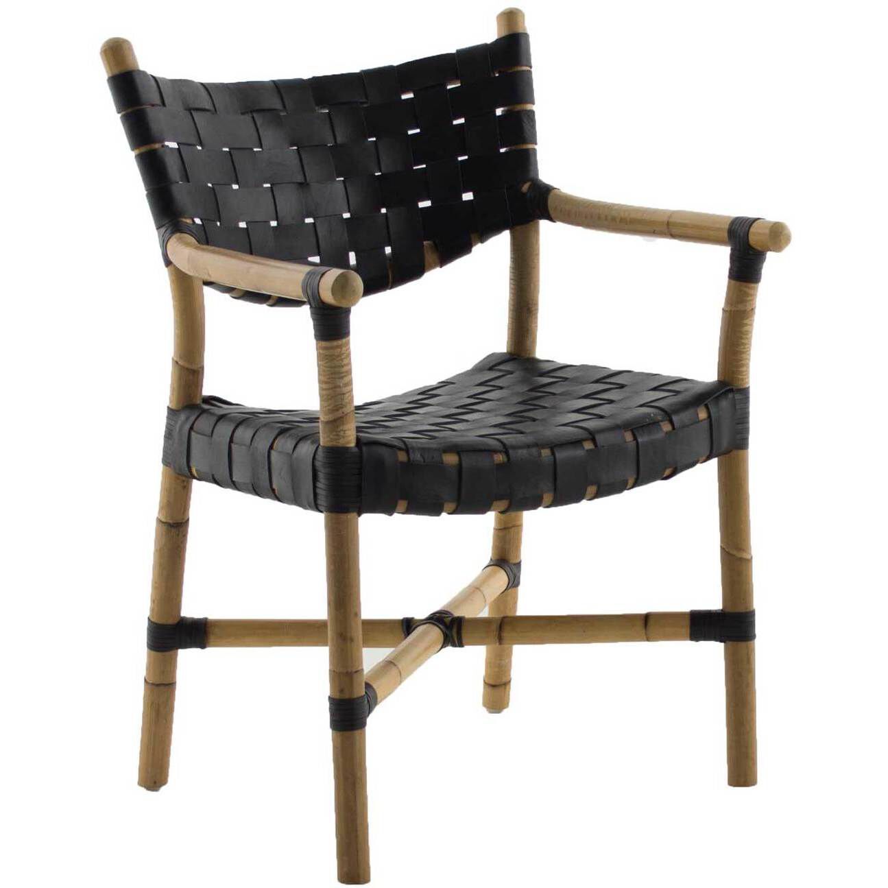 Morrison Natural Rattan / Black Leather Dining Chair