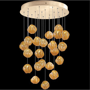 Vesta LED 24 inch Gold Pendant Ceiling Light in Amber Studio Glass