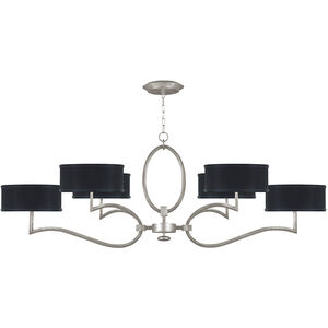 Allegretto 6 Light 63 inch Silver Chandelier Ceiling Light in Silver Leaf, Black Fabric