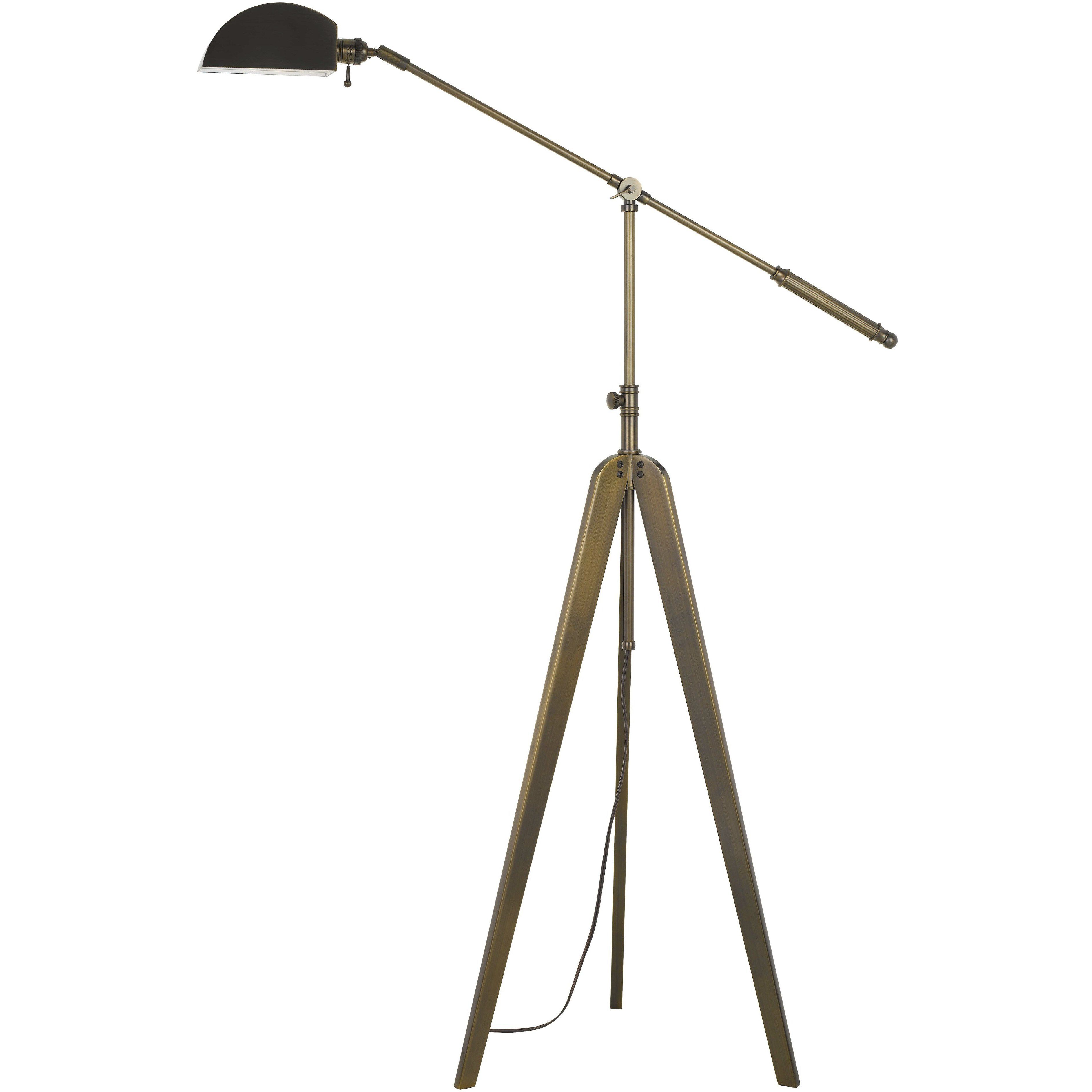 Cuero 54 inch 60 watt Antique Gold Brass Floor Lamp Portable Light, Tripod