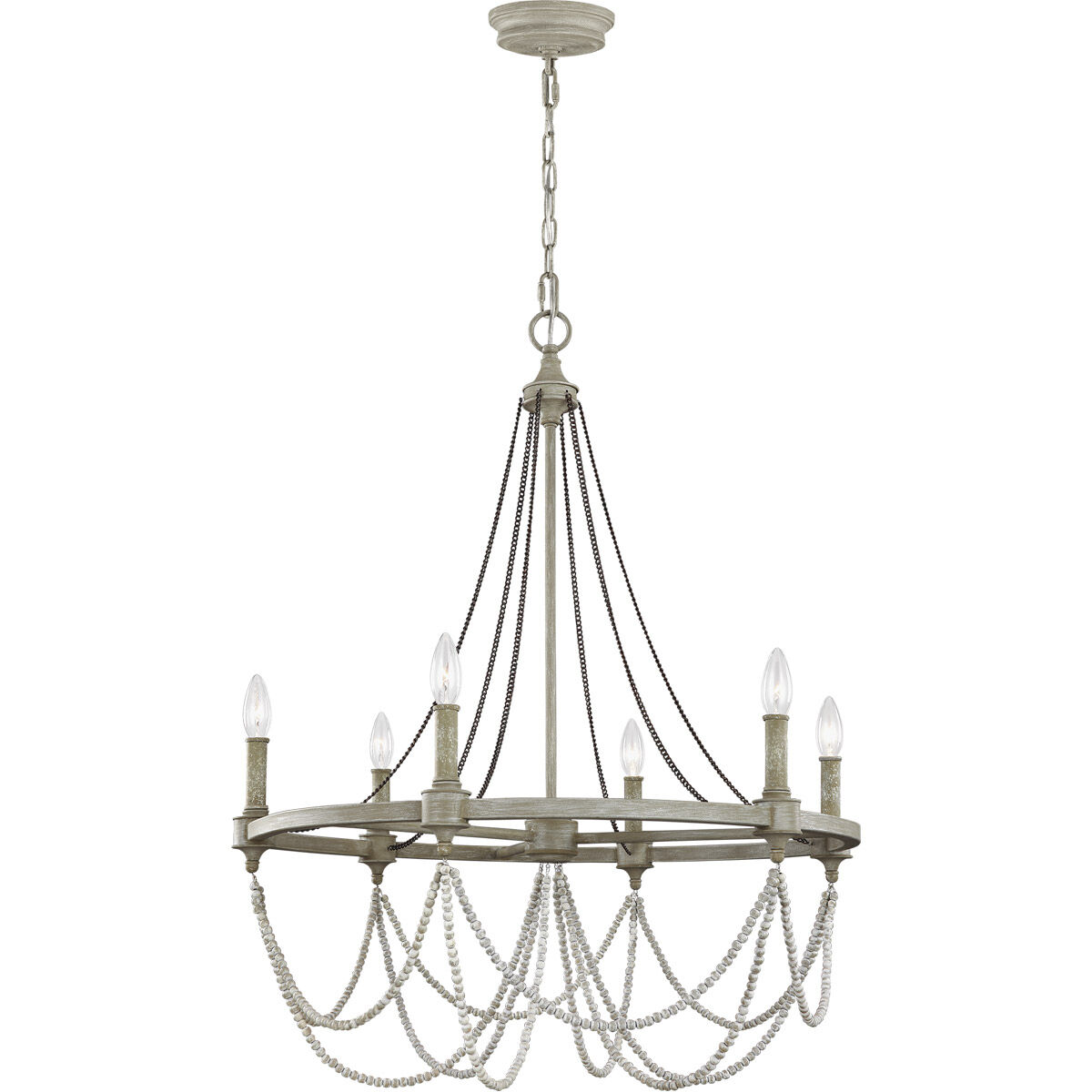 Sean Lavin Beverly 6 Light 28 inch French Washed Oak / Distressed White Wood Chandelier Ceiling Light