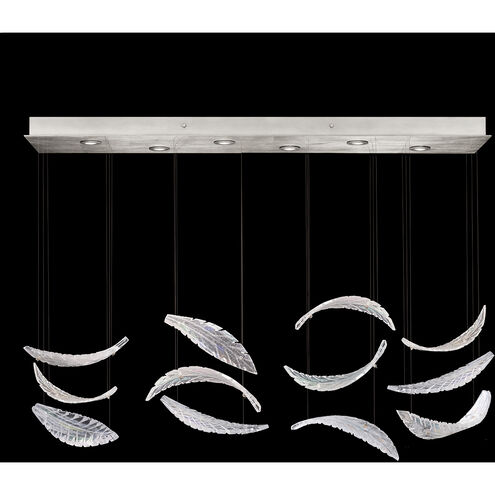 Elevate 6 Light 51 inch Silver Pendant Ceiling Light in Silver Leaf, Dichroic Plumes Studio Glass
