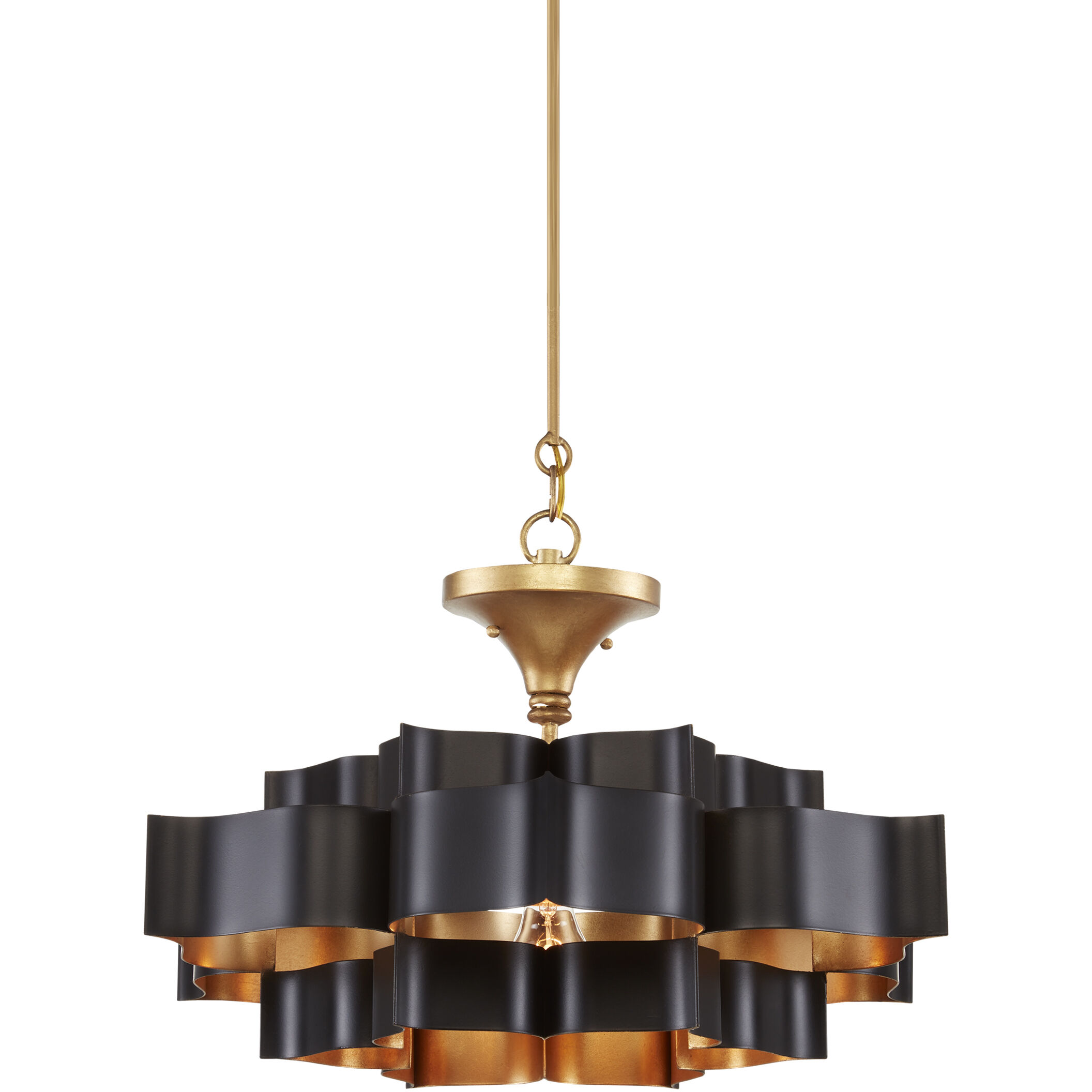 Grand Lotus 1 Light 20.25 inch Satin Black/Contemporary Gold Leaf Chandelier Ceiling Light, Small, Convertible to Semi-Flush