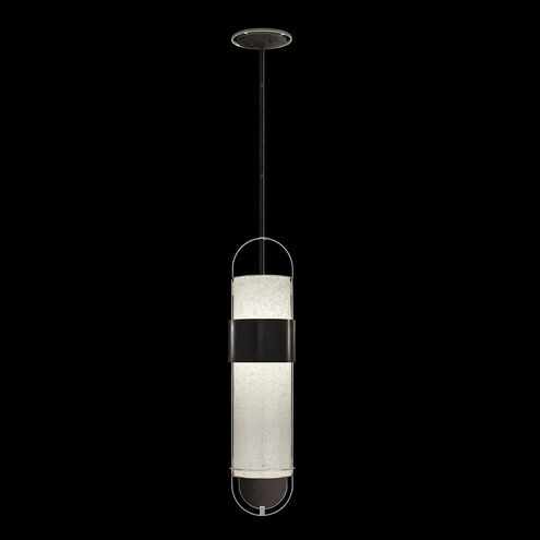 Bond LED 8 inch Black and Silver Pendant Ceiling Light in Bahama Sand Studio Glass, Black/Silver