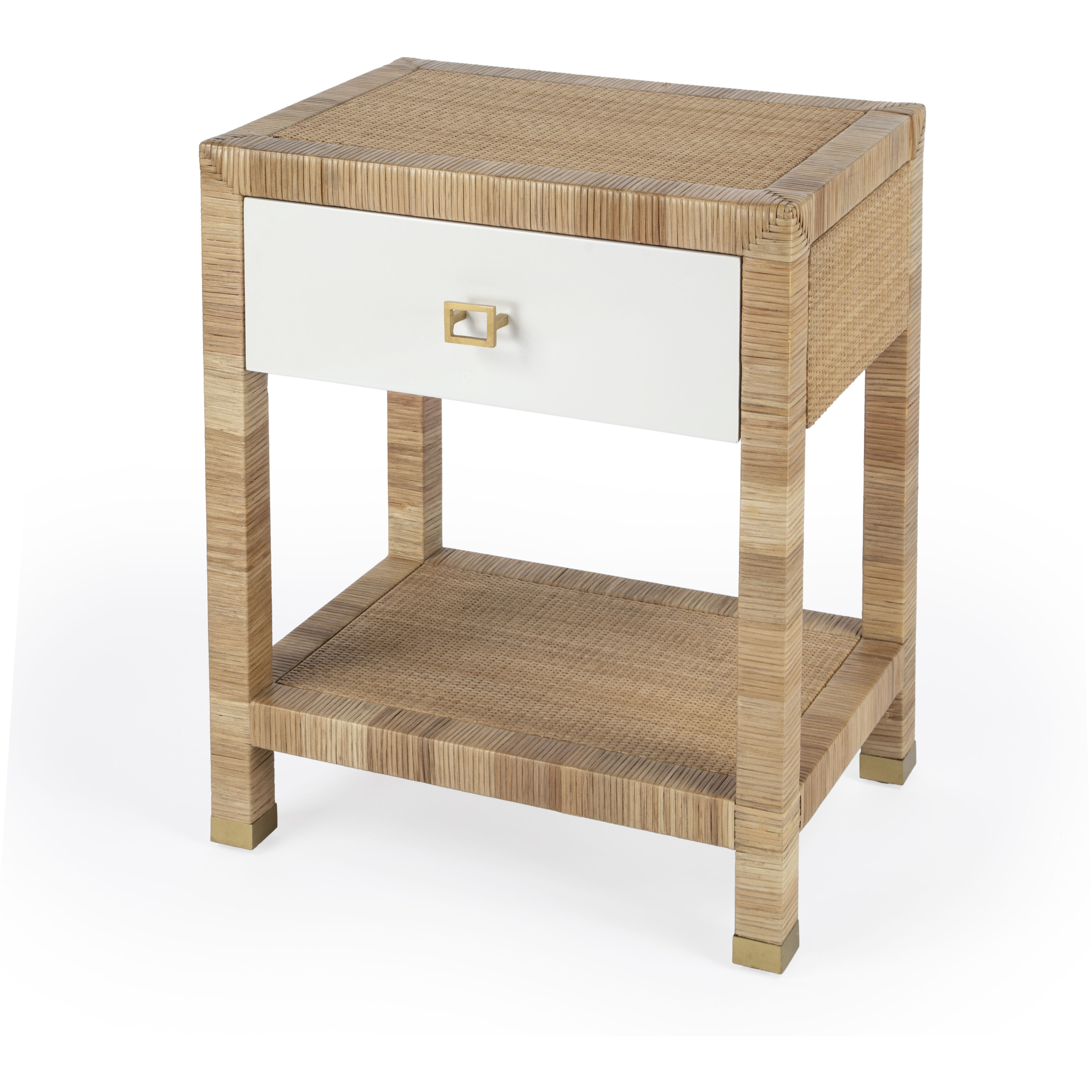 Corfu 1 Drawer Natural Rattan Nightstand in Natural and White