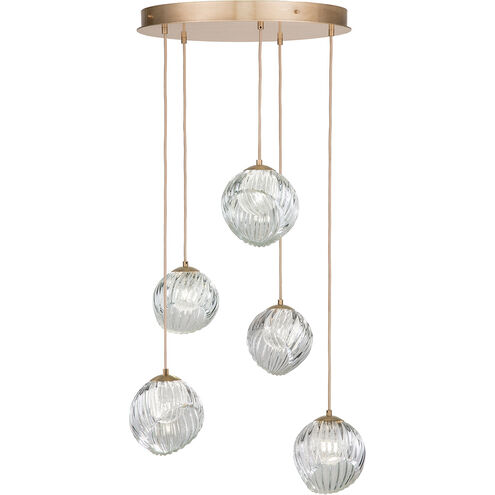 Nest 5 Light 27.5 inch Gold Pendant Ceiling Light in White Studio Glass