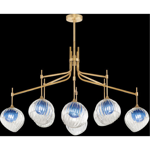 Nest 8 Light 52 inch Gold Pendant Ceiling Light in Cobalt Blue Studio Glass