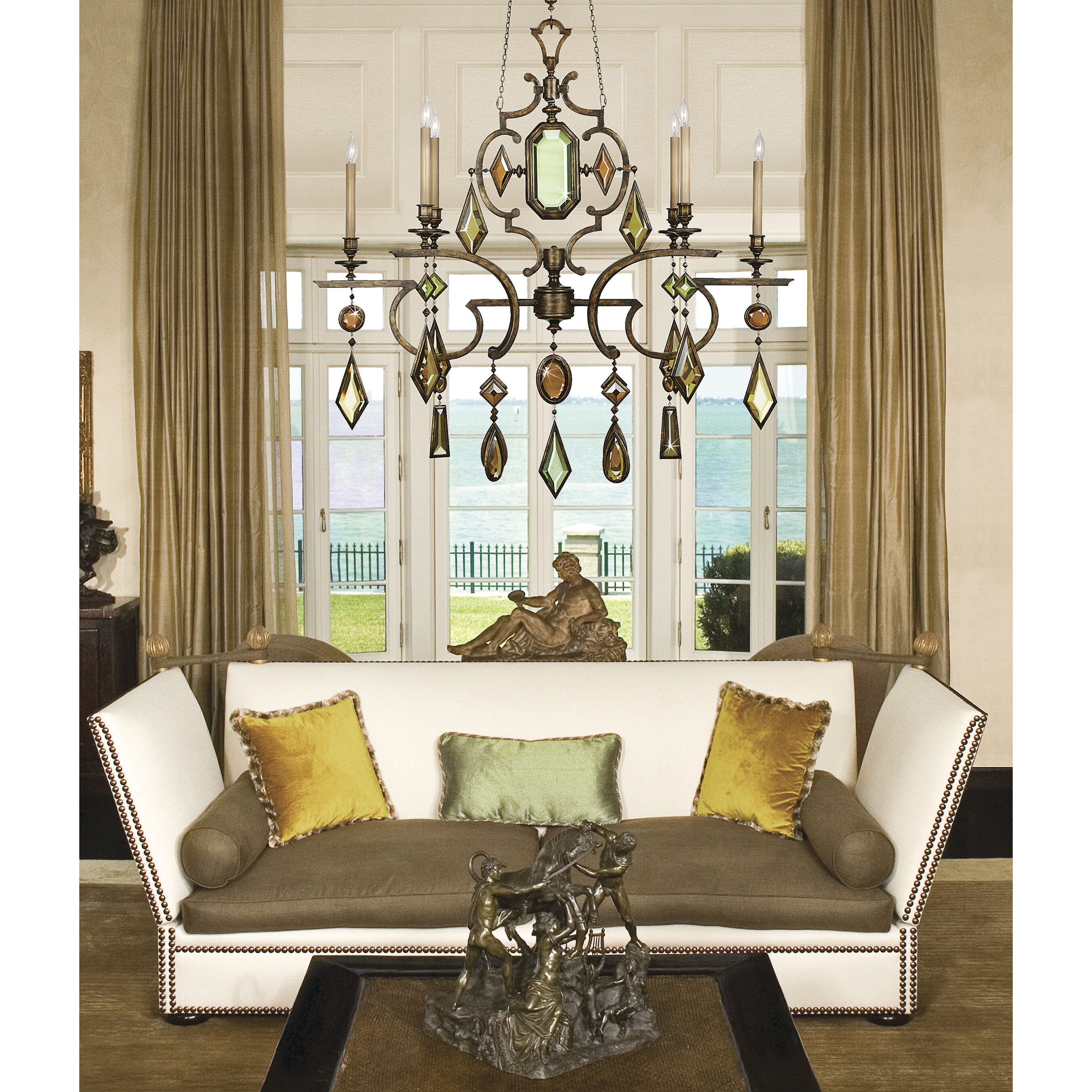 Encased Gems 6 Light 50 inch Gold Chandelier Ceiling Light in Multi-Colored Crystal