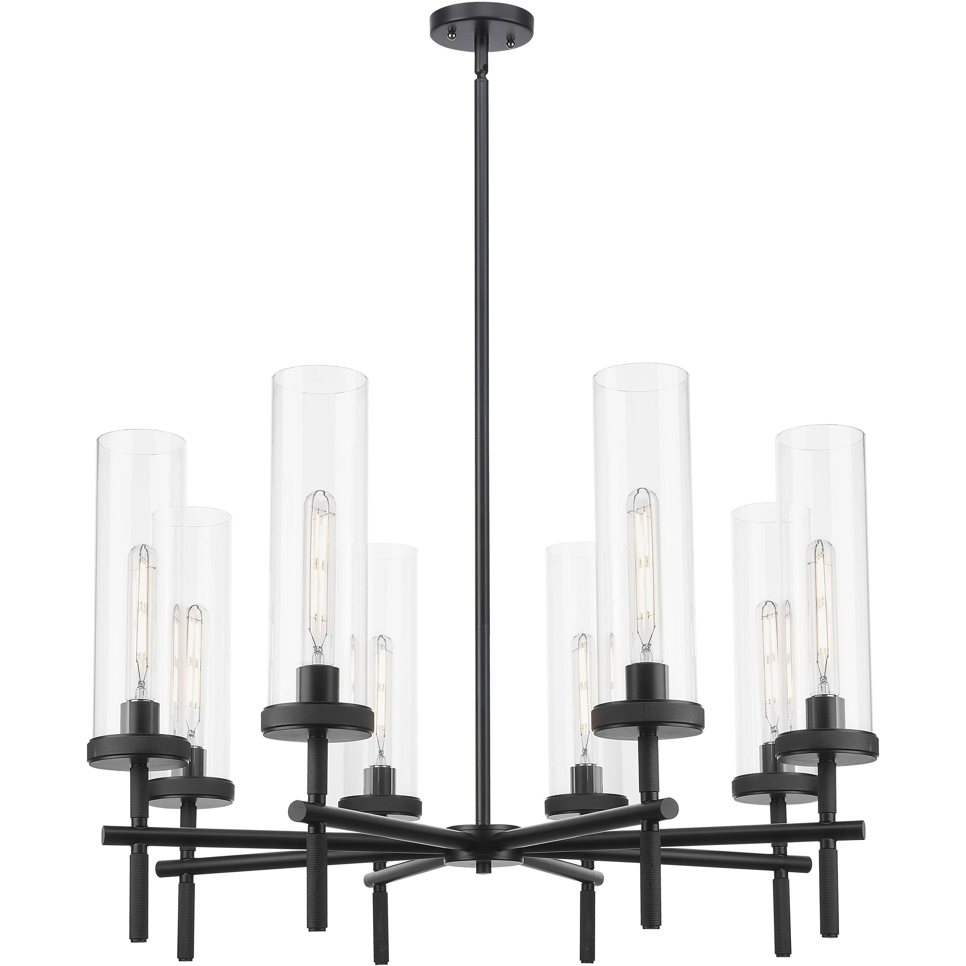 Lincoln 8 Light 32 inch Matte Black Chandelier Ceiling Light in Clear Glass