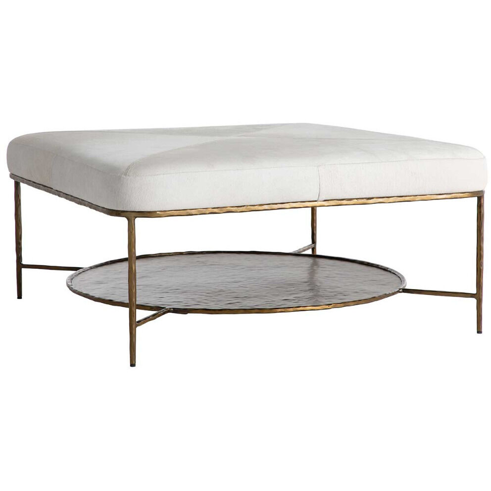 Laurie 18.75 inch Antique Aged Brass / Natural Ivory Hide Ottomans Stool