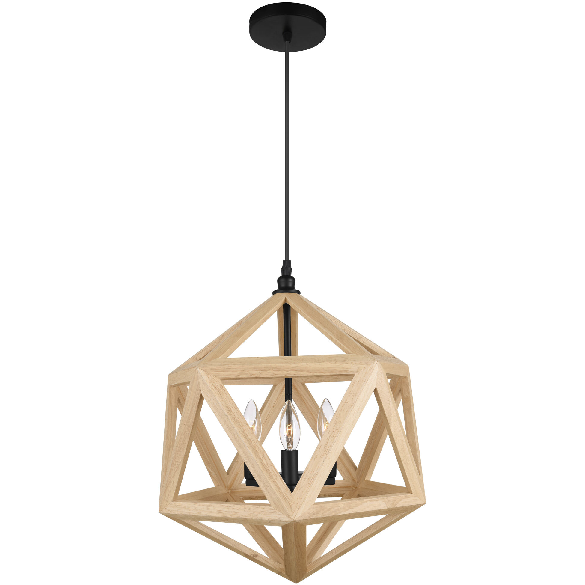 Lante 3 Light 17 inch Black and Wood Pendant Ceiling Light