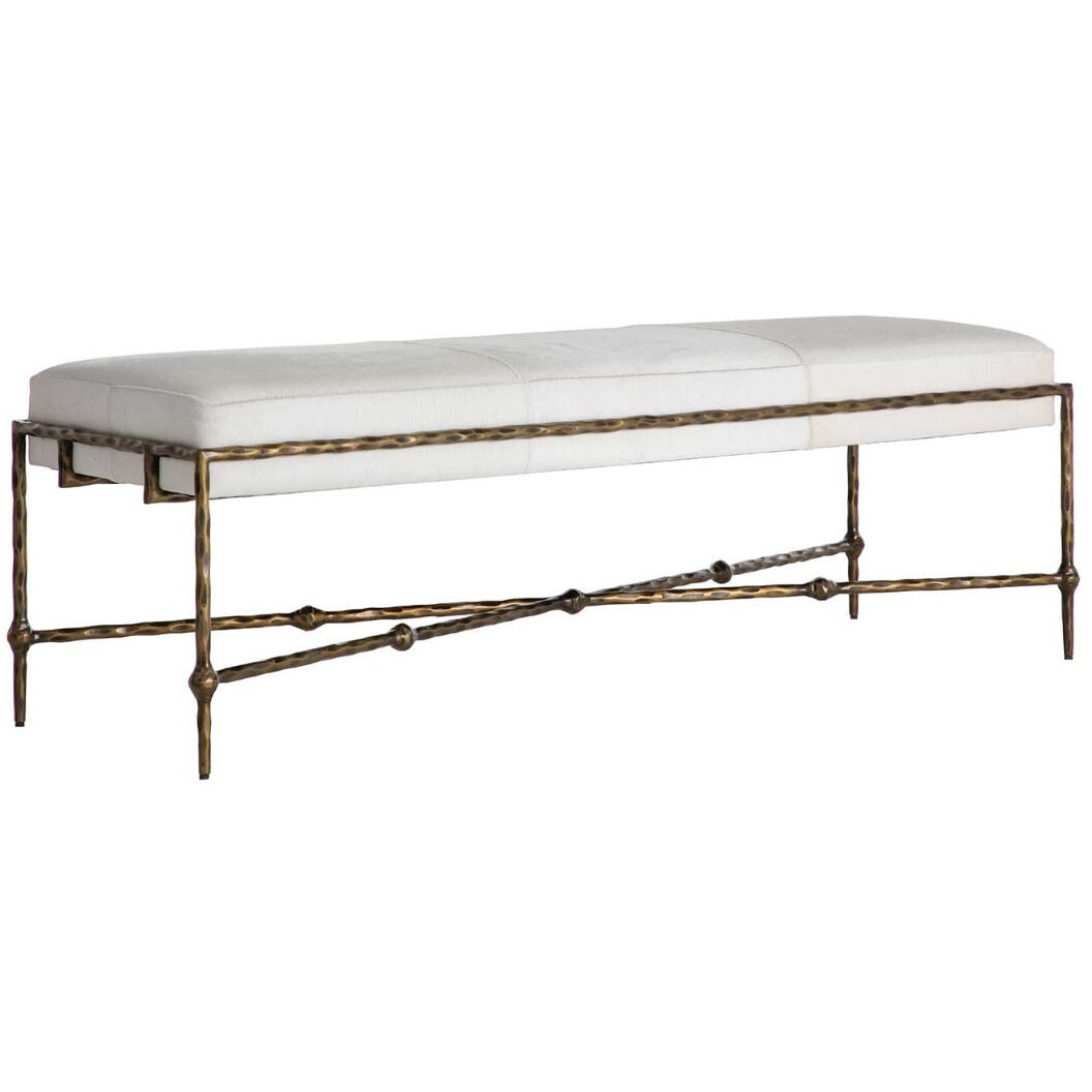 Lambeth Antique Aged Brass / Natural Ivory Hide Bench