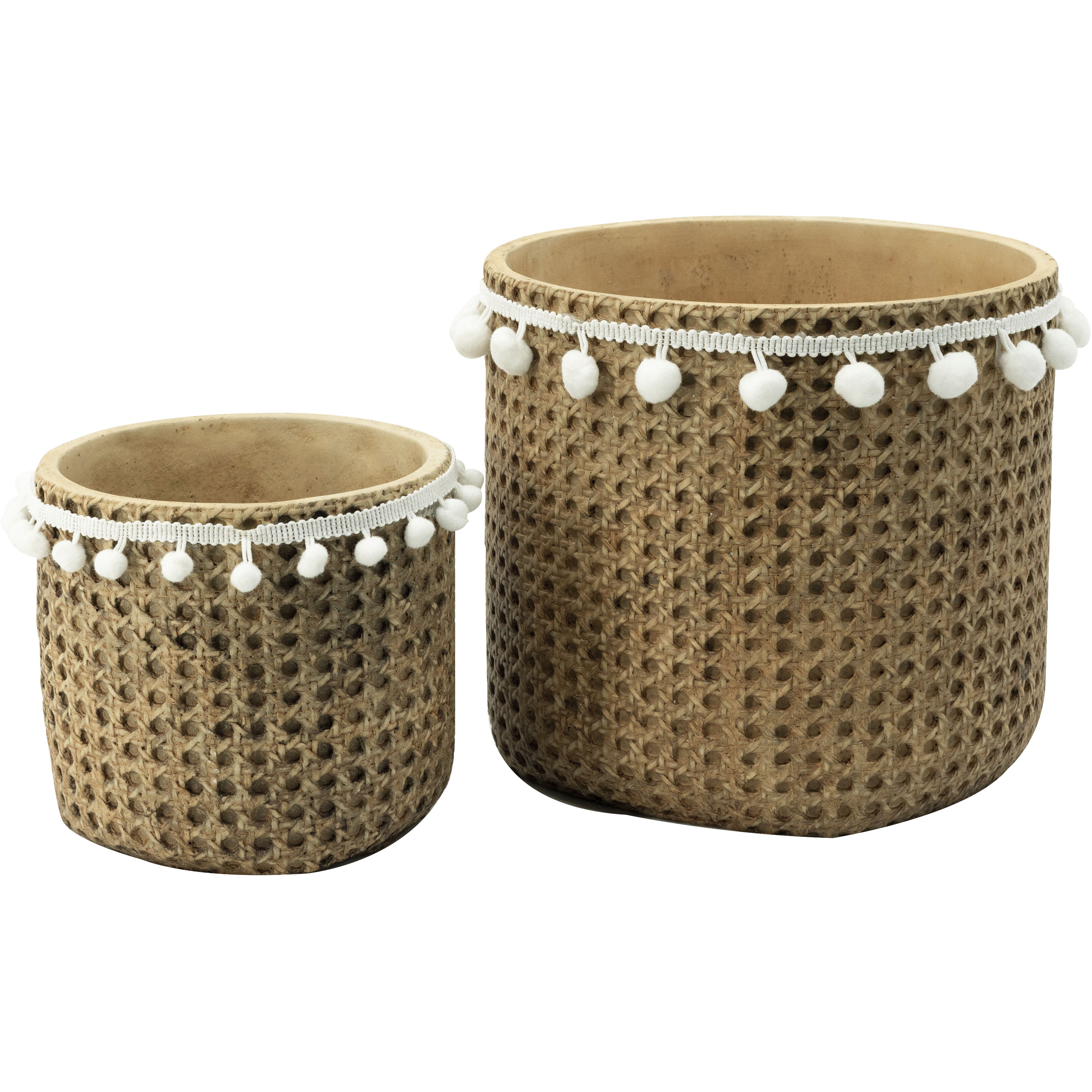 Rattan Detail Natural and White Outdoor Planter
