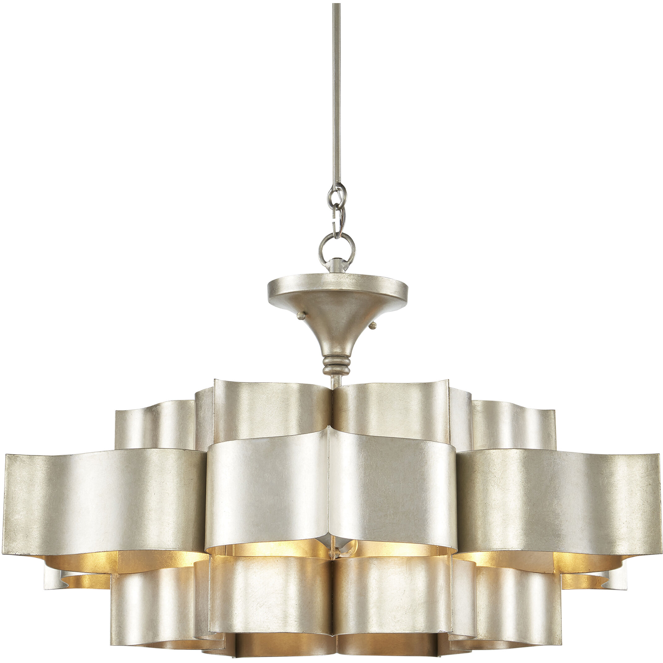 Grand Lotus 6 Light 30 inch Contemporary Silver Leaf Chandelier Ceiling Light, Large, Semi-Flush Convertible