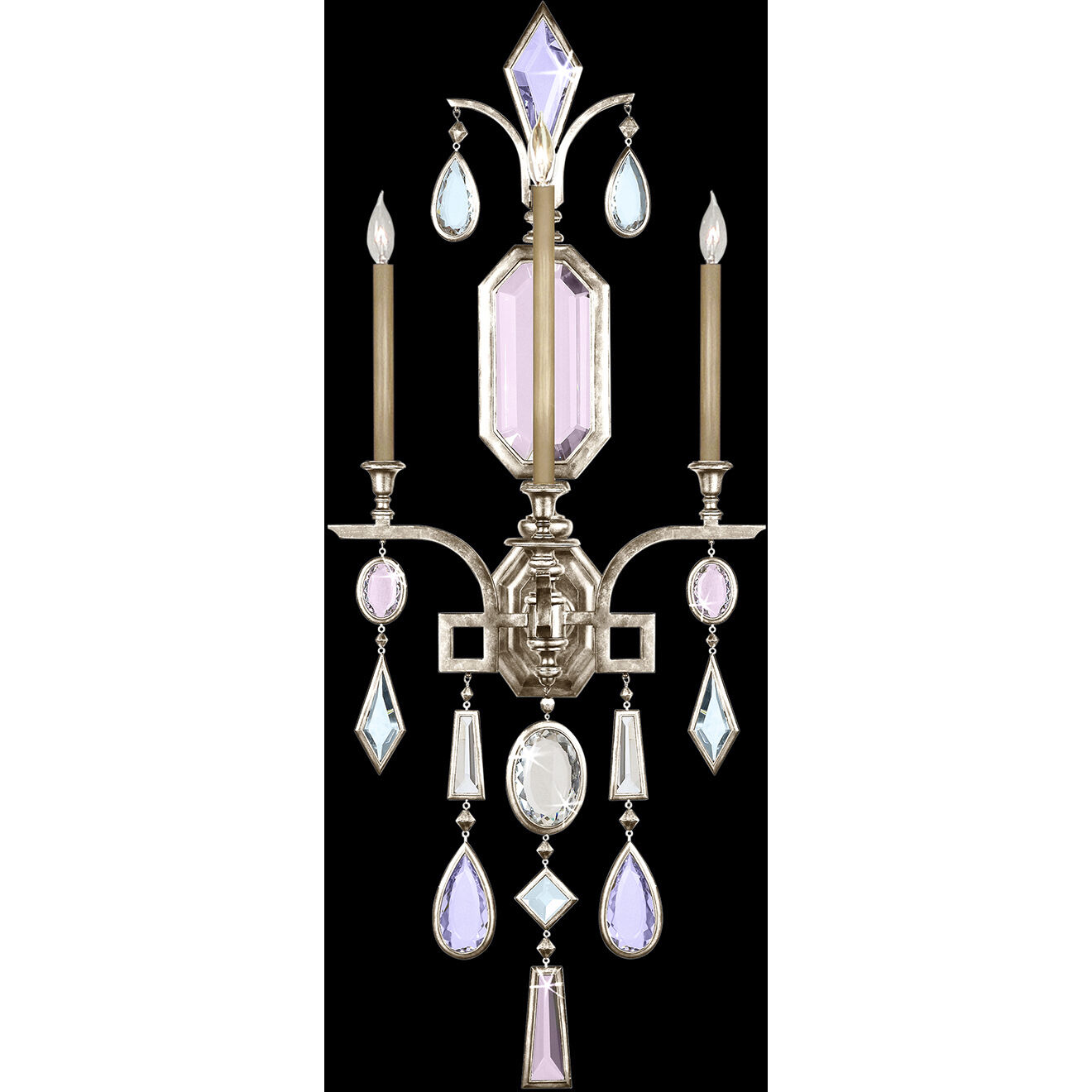 Encased Gems Sconce Wall Light in Silver, Multi-Colored Crystal